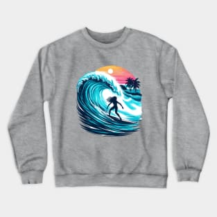 Surfer Girl Surfing A Big Wave At Sunset Beach Summer Vacation Surfing Crewneck Sweatshirt